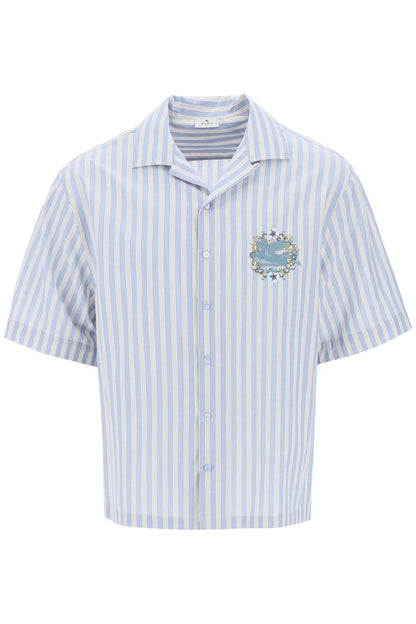 Pegasus Striped Bowling Shirt  - White