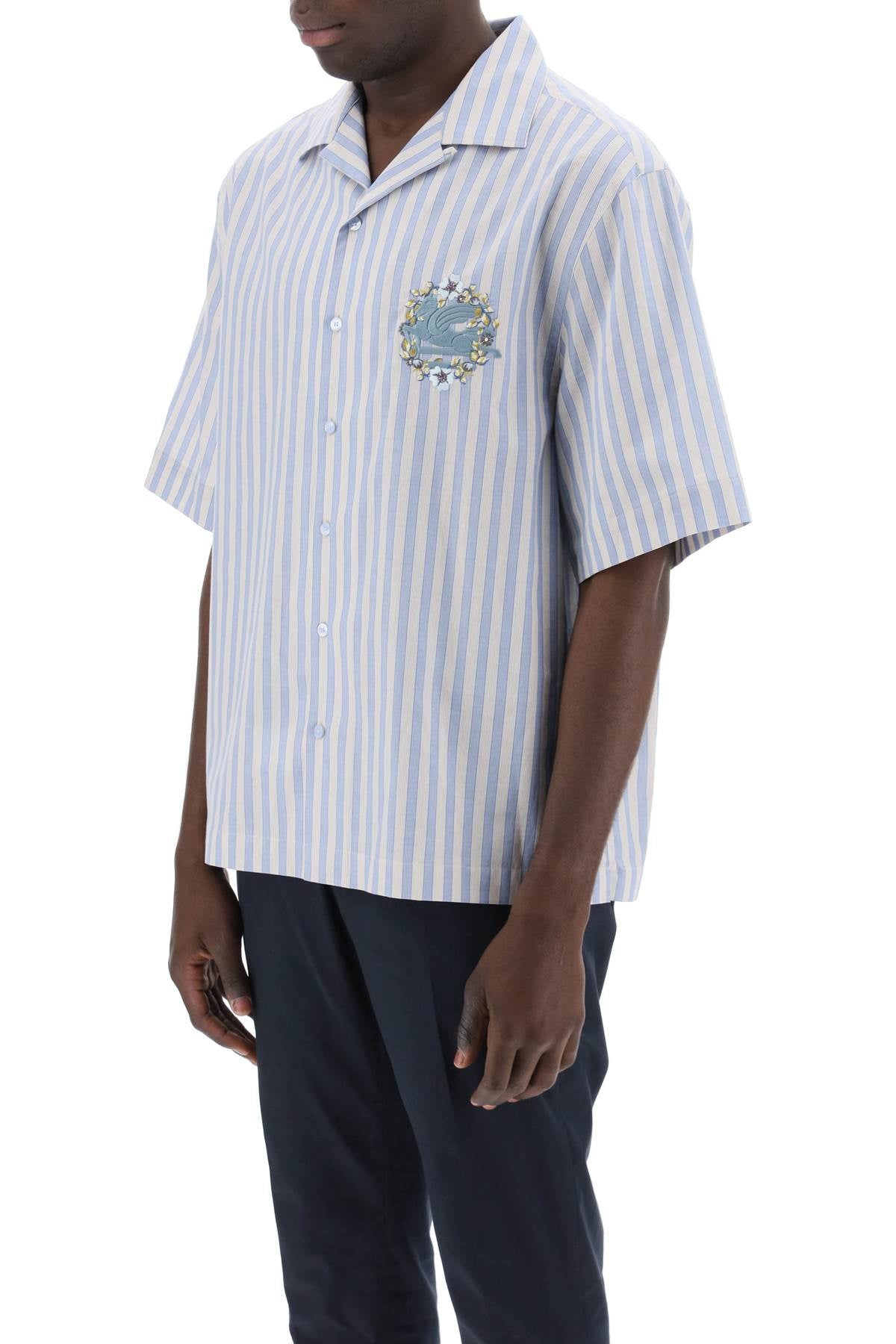 Pegasus Striped Bowling Shirt  - White