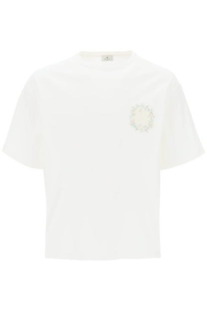 Floral Pegasus Embroidered T-shirt  - White