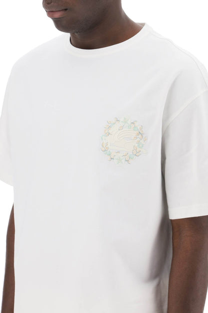 Floral Pegasus Embroidered T-shirt  - White