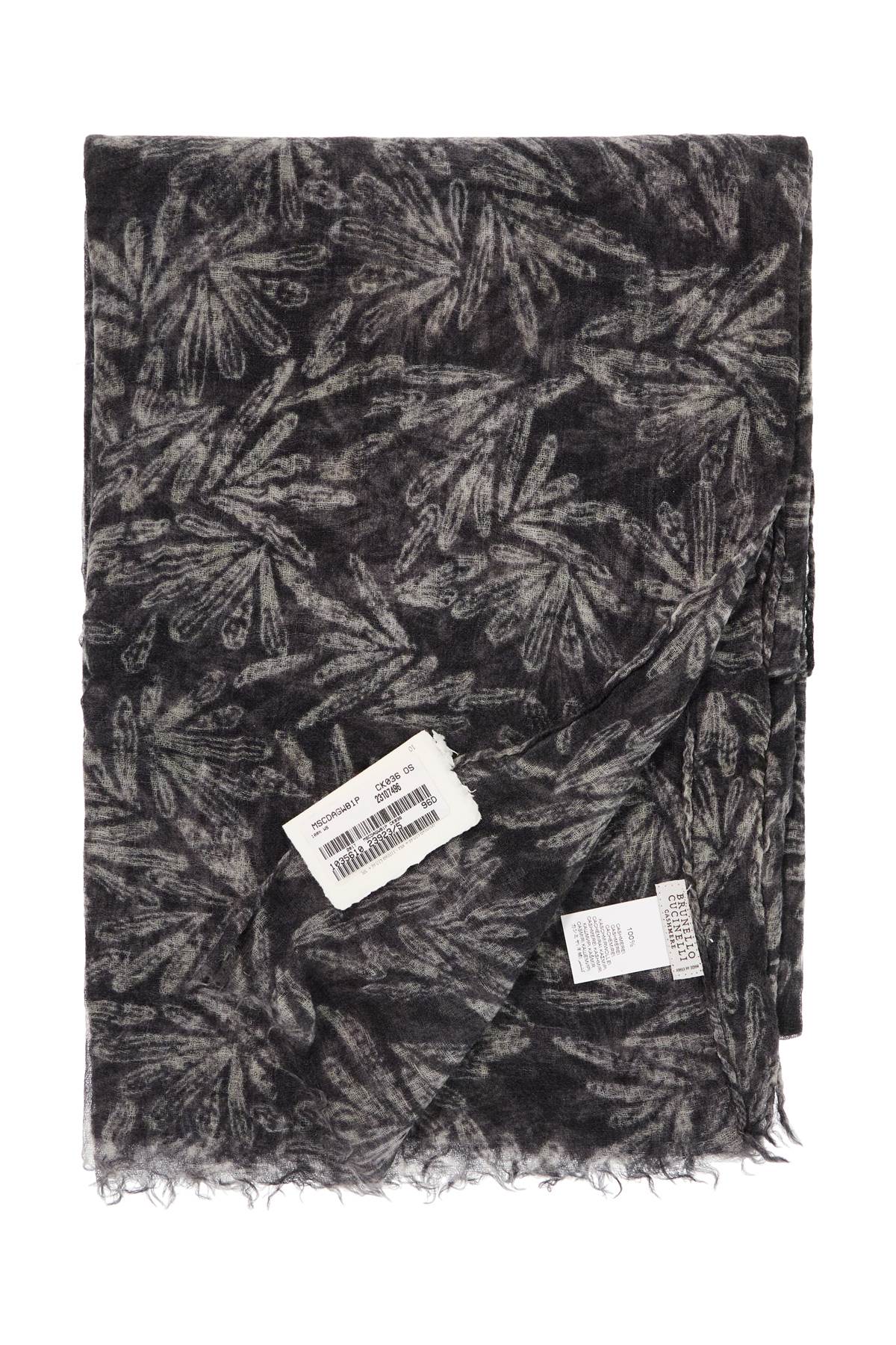 "cashmere Scarf With Fern Print"  - Grey