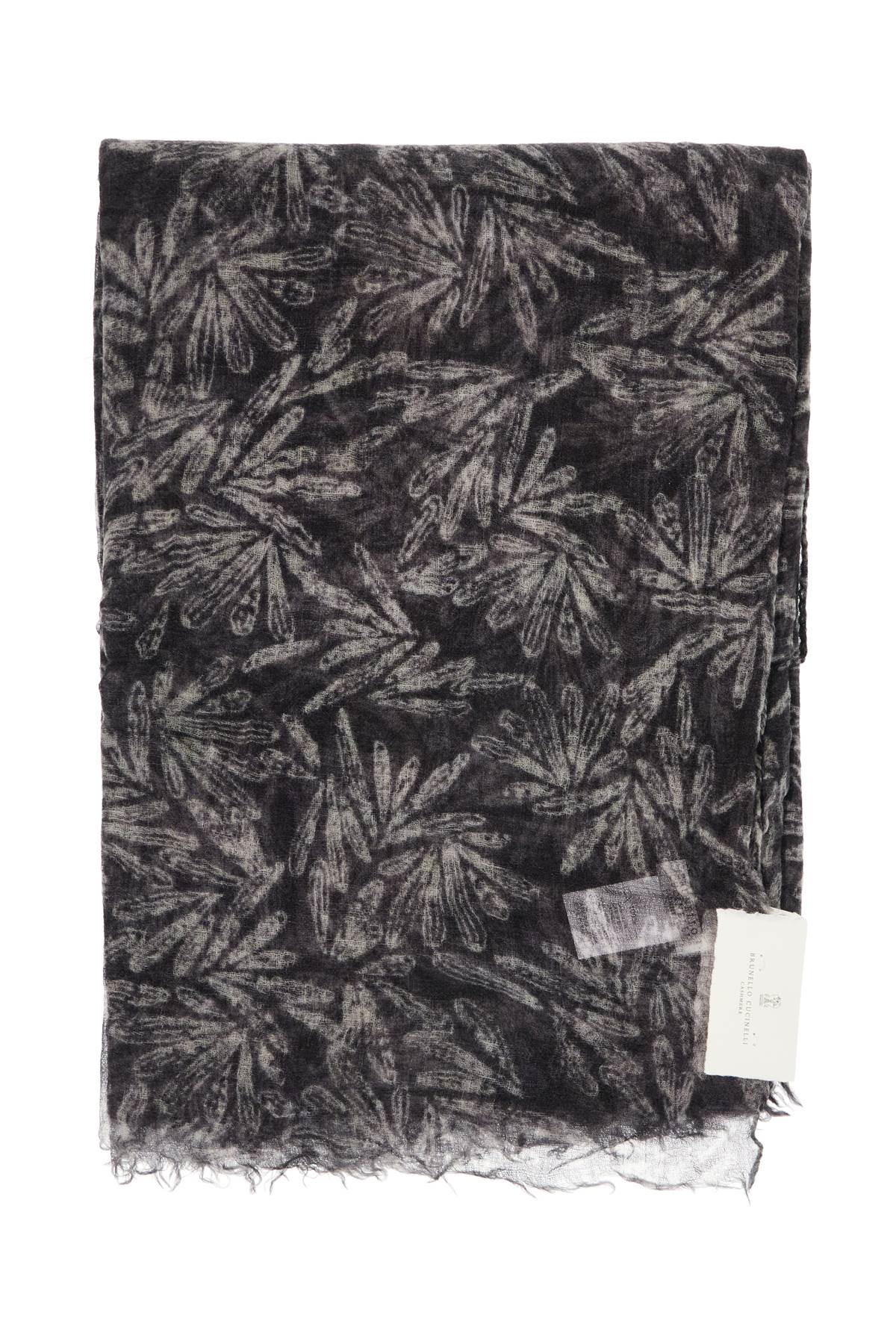 "cashmere Scarf With Fern Print"  - Grey