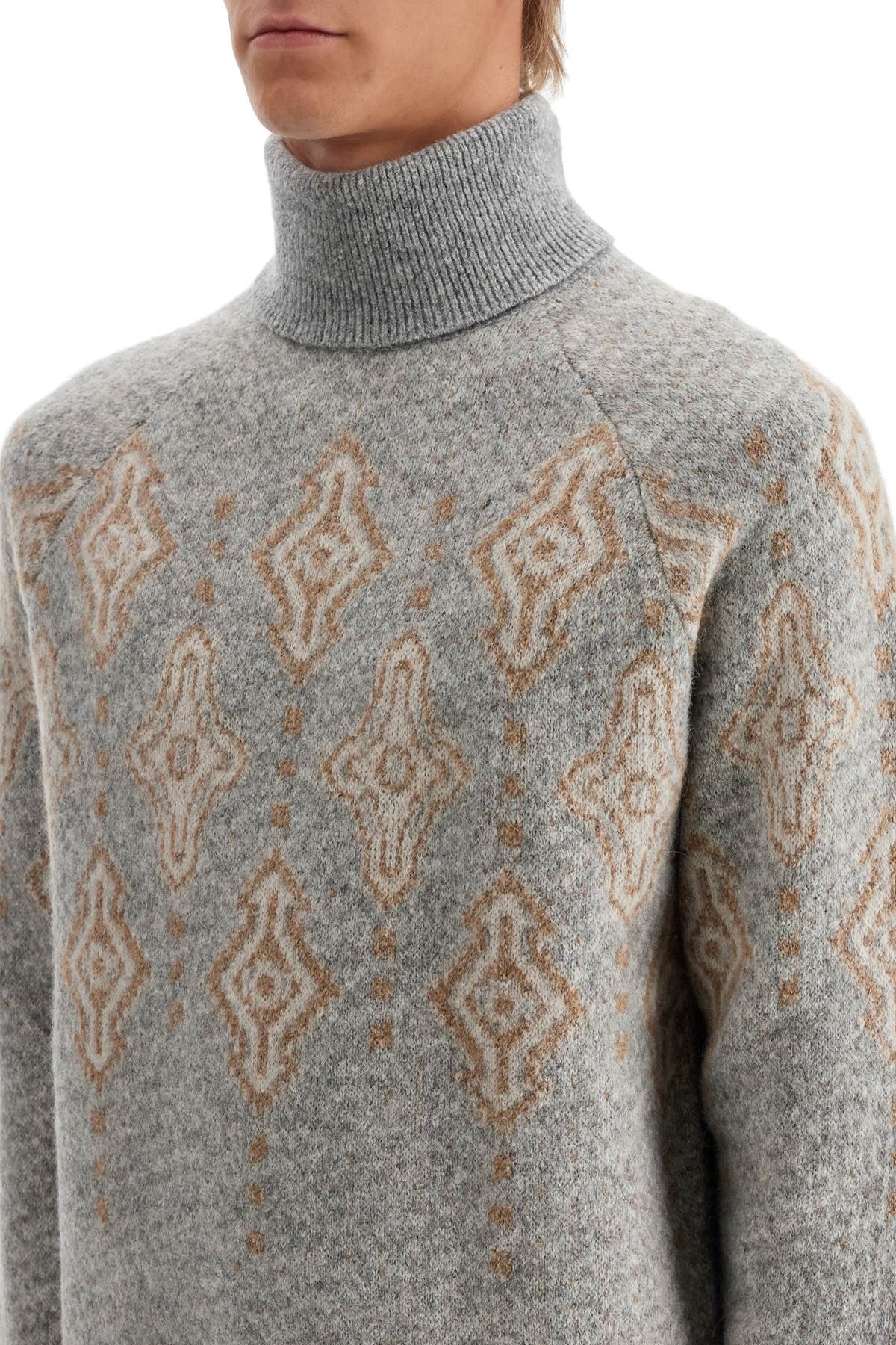 Geometric Jacquard Turtleneck Sweater  - Grey