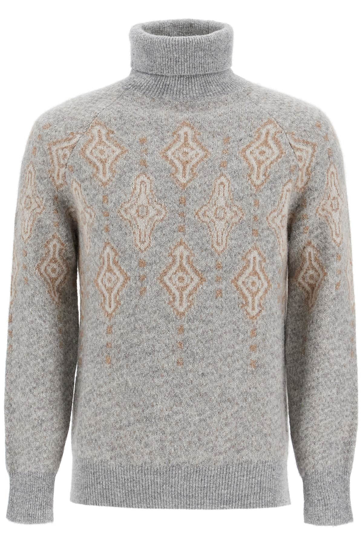 Geometric Jacquard Turtleneck Sweater  - Grey