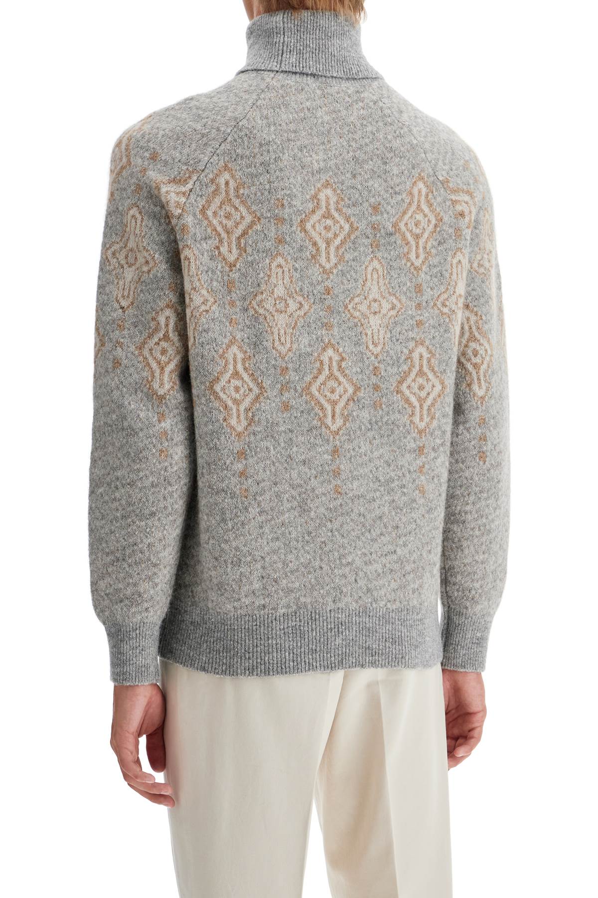 Geometric Jacquard Turtleneck Sweater  - Grey