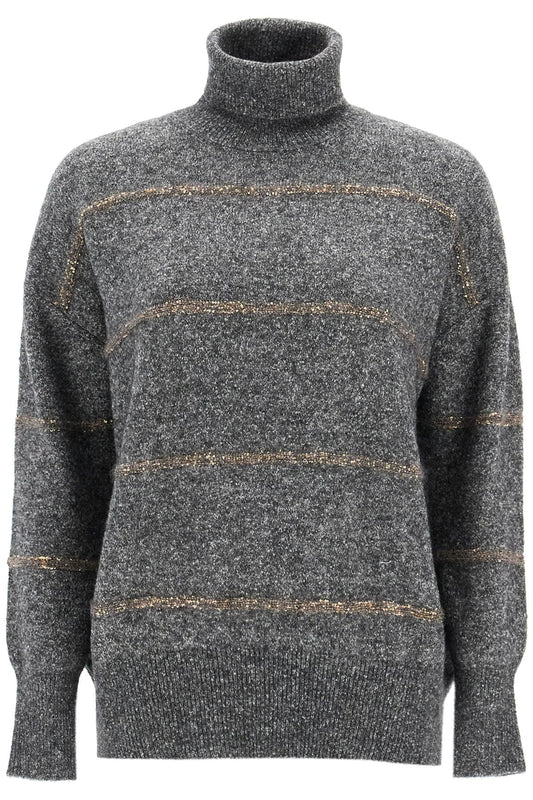 Striped Dolcevita Sweater  - Grey