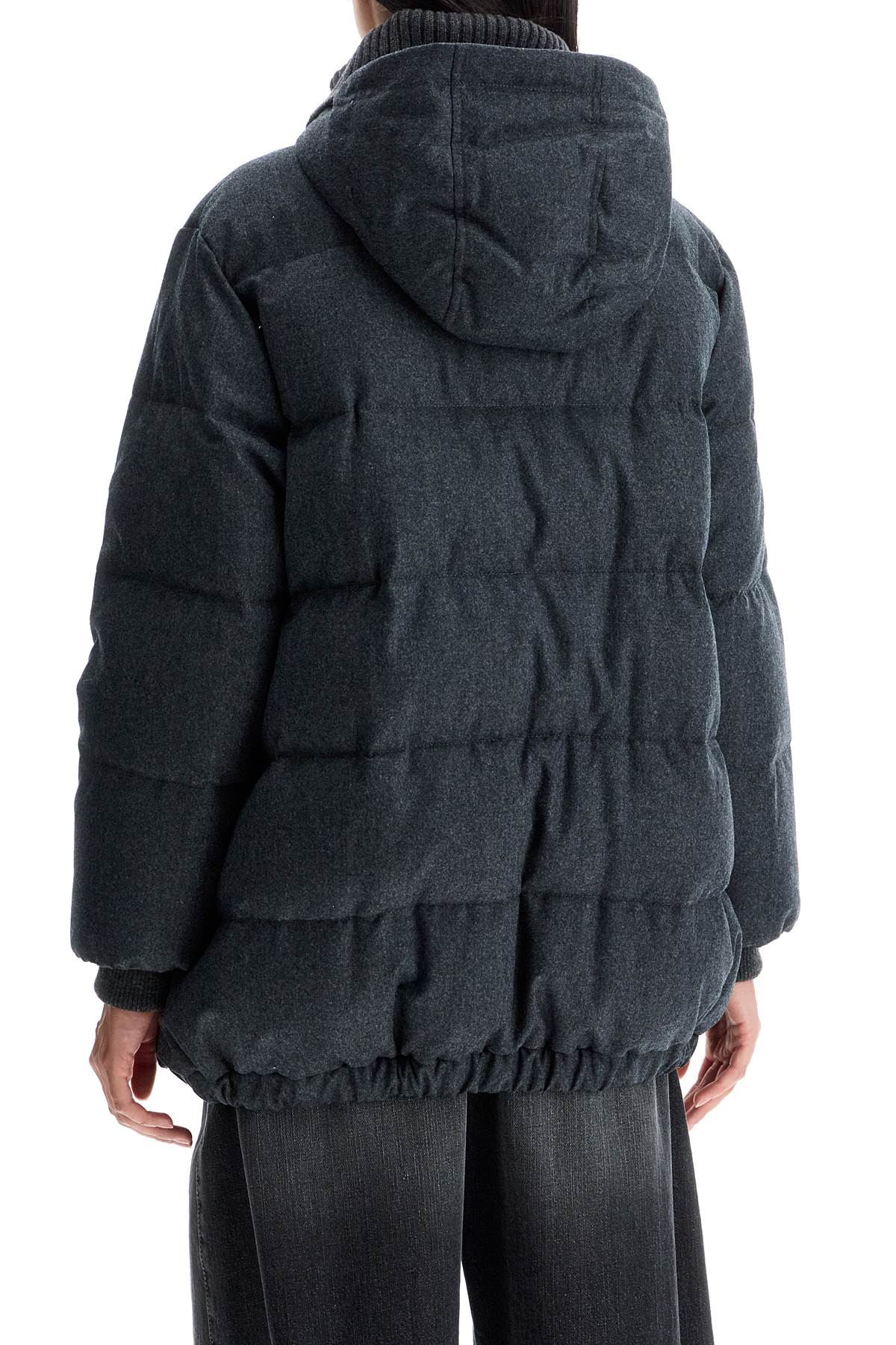 Woolen Down Jacket With Hood  - Grey