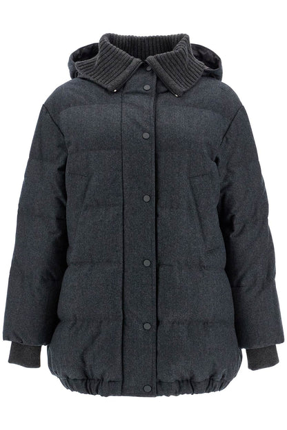 Woolen Down Jacket With Hood  - Grey