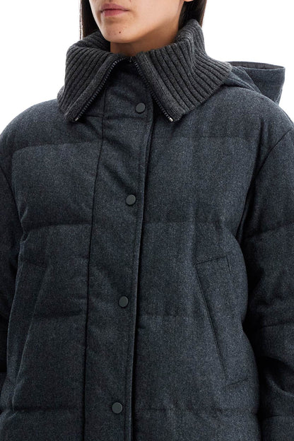 Woolen Down Jacket With Hood  - Grey