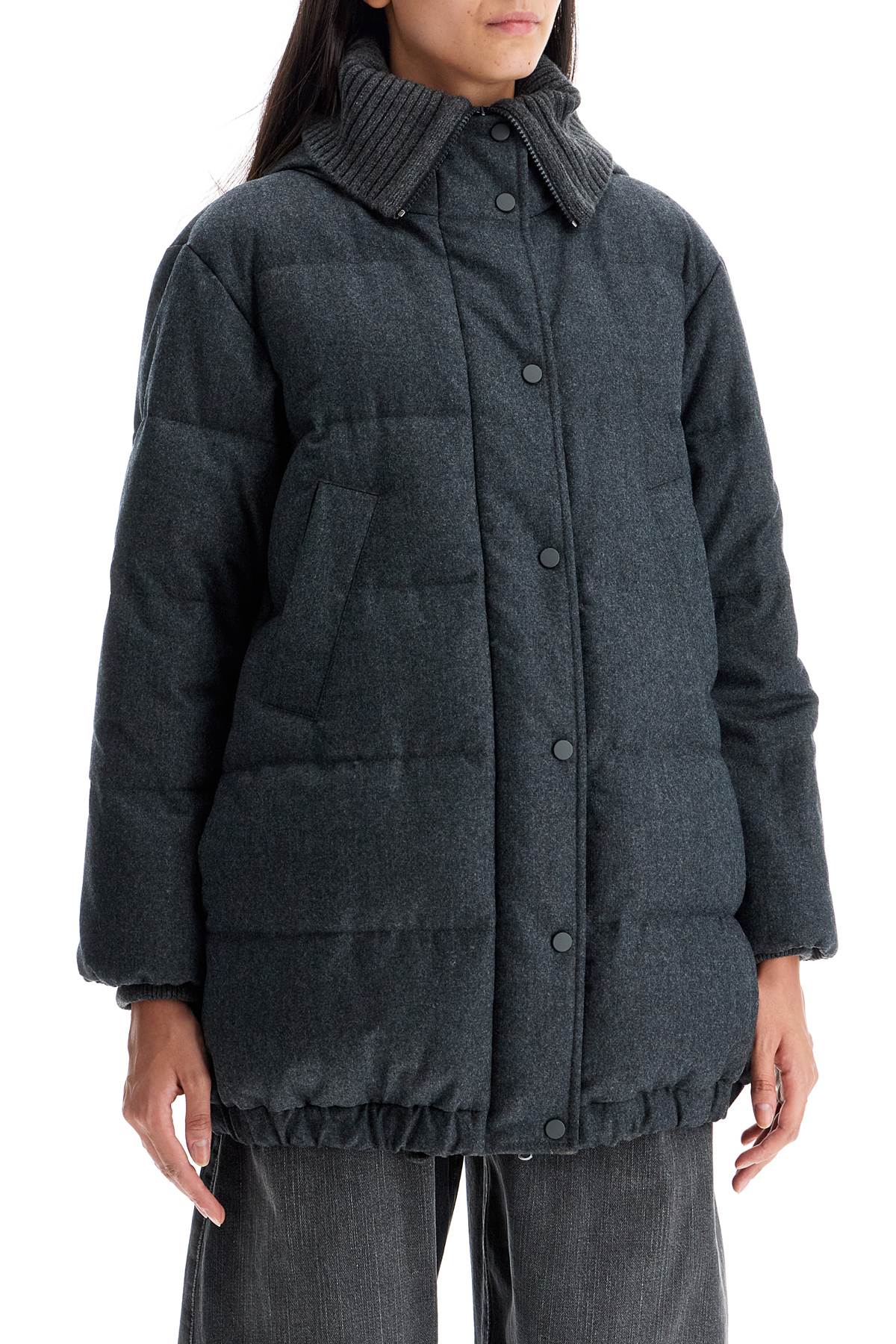 Woolen Down Jacket With Hood  - Grey