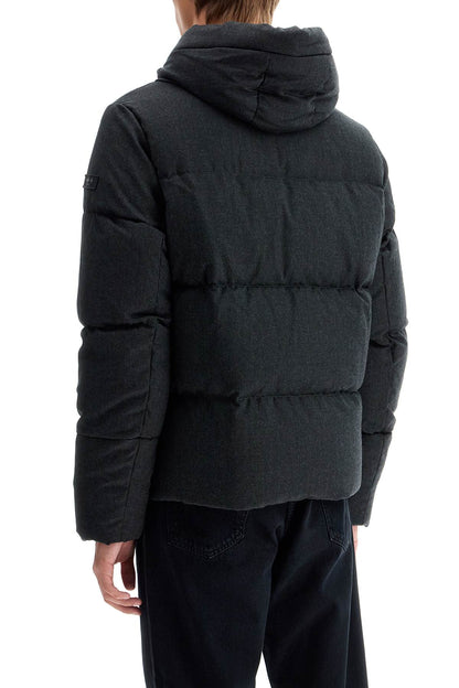 Short Woolen Jacket With Hood And Down  - Grey