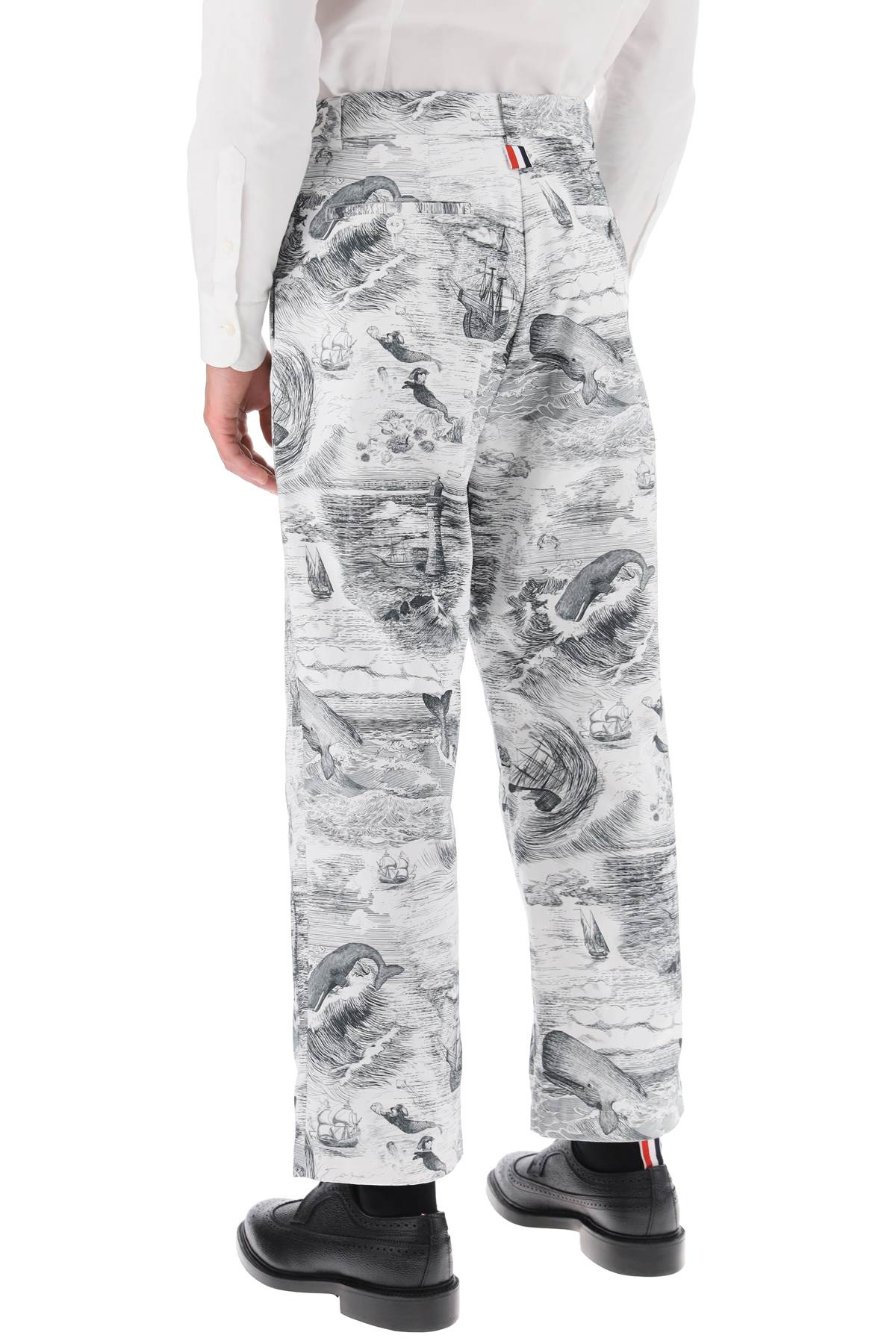 Cropped Pants With 'nautical Toile' Motif  - Bianco