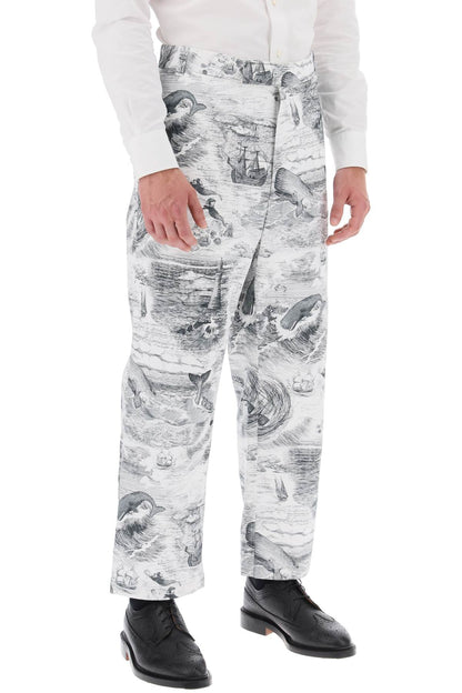 Cropped Pants With 'nautical Toile' Motif  - Bianco