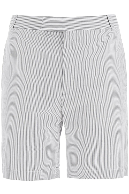 Striped Cotton Bermuda Shorts For Men  - Grey