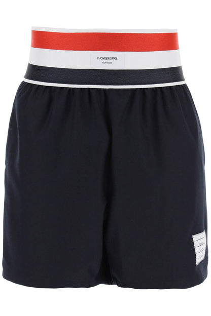 Elastic Waistband Bermuda Shorts In  - Blue