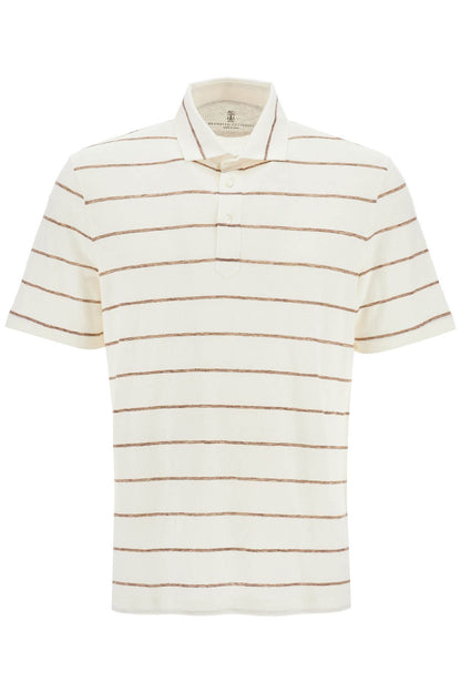 Striped Linen And Cotton Polo Shirt  - White