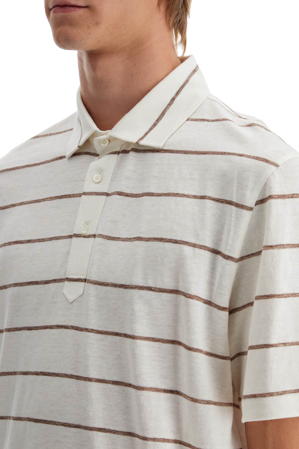 Striped Linen And Cotton Polo Shirt  - White