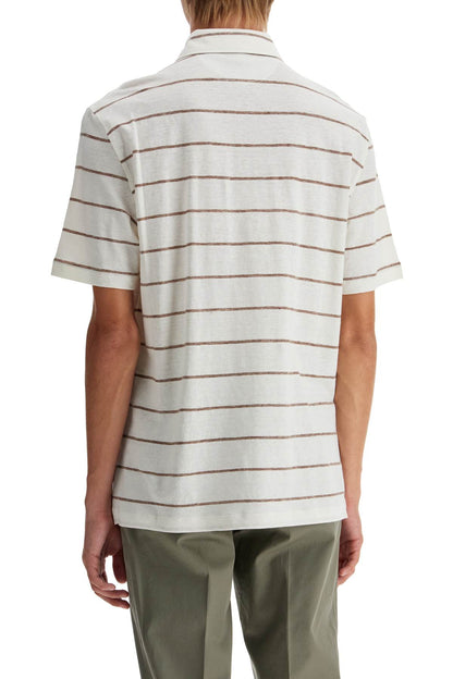 Striped Linen And Cotton Polo Shirt  - White