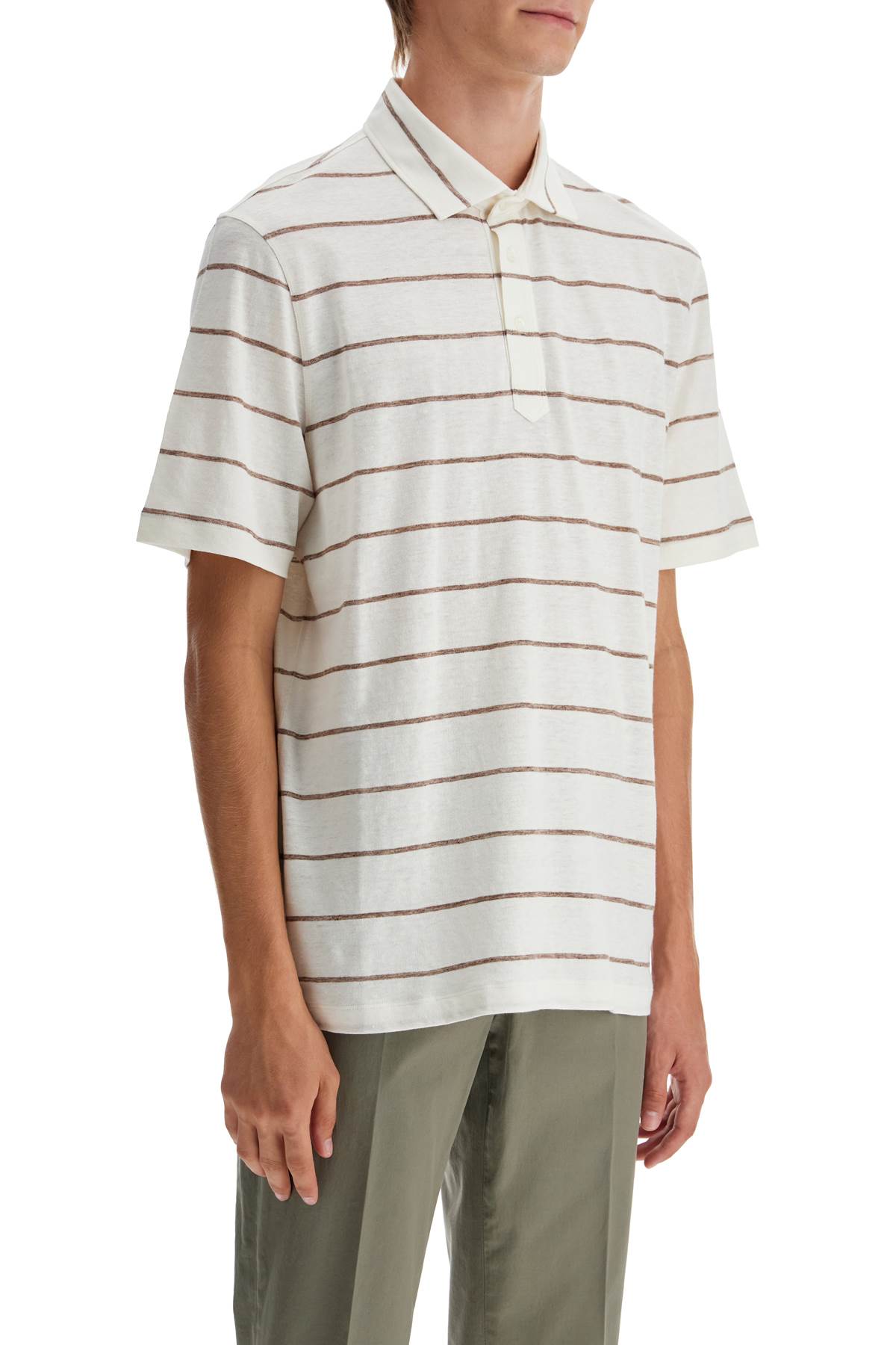 Striped Linen And Cotton Polo Shirt  - White