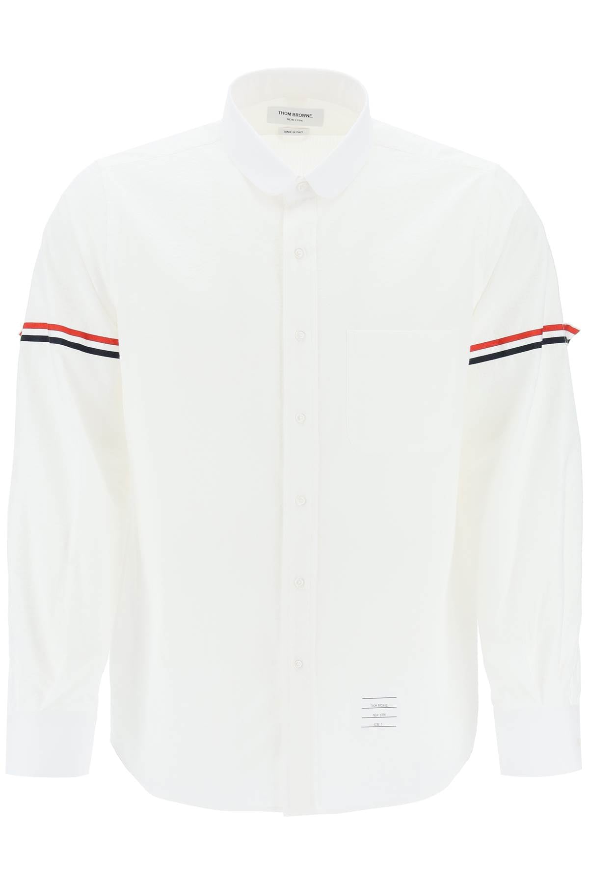 Seersucker Shirt With Rounded Collar  - White