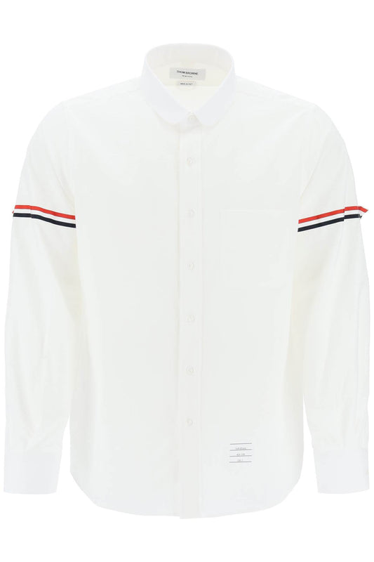 Seersucker Shirt With Rounded Collar  - White