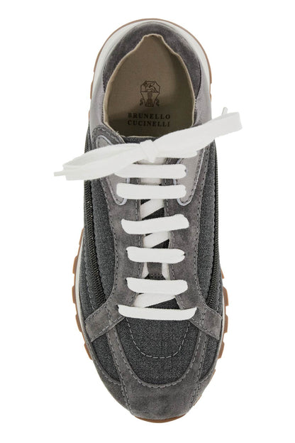 Wool Sneakers With Precious Stripe Design  - Grey