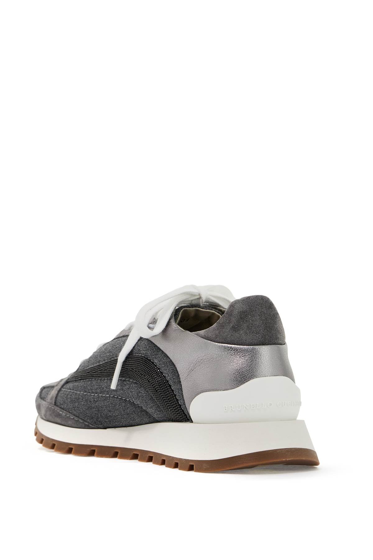 Wool Sneakers With Precious Stripe Design  - Grey