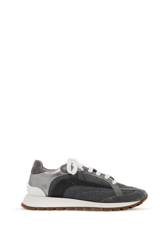 Wool Sneakers With Precious Stripe Design  - Grey