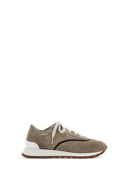 Wool Sneakers With Precious Stripe Design  - Neutro