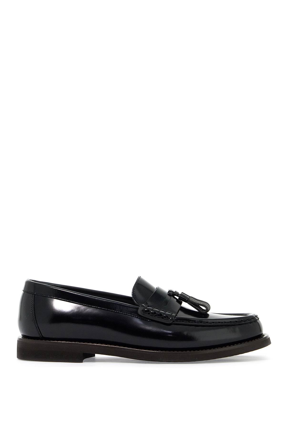 Minimal Shiny Tassel Calfskin Lo  - Black