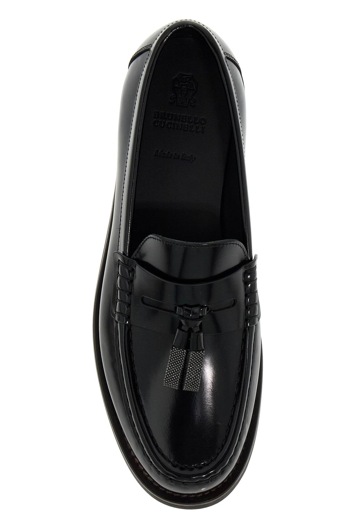 Minimal Shiny Tassel Calfskin Lo  - Black