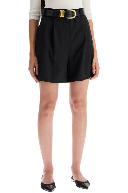 Flared Lightweight Wool Shorts  - Black