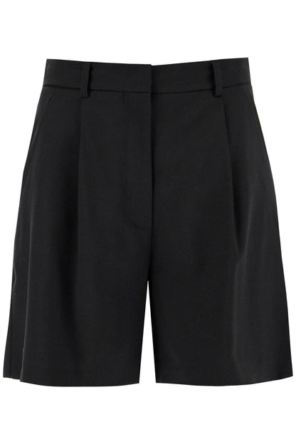 Flared Lightweight Wool Shorts  - Black