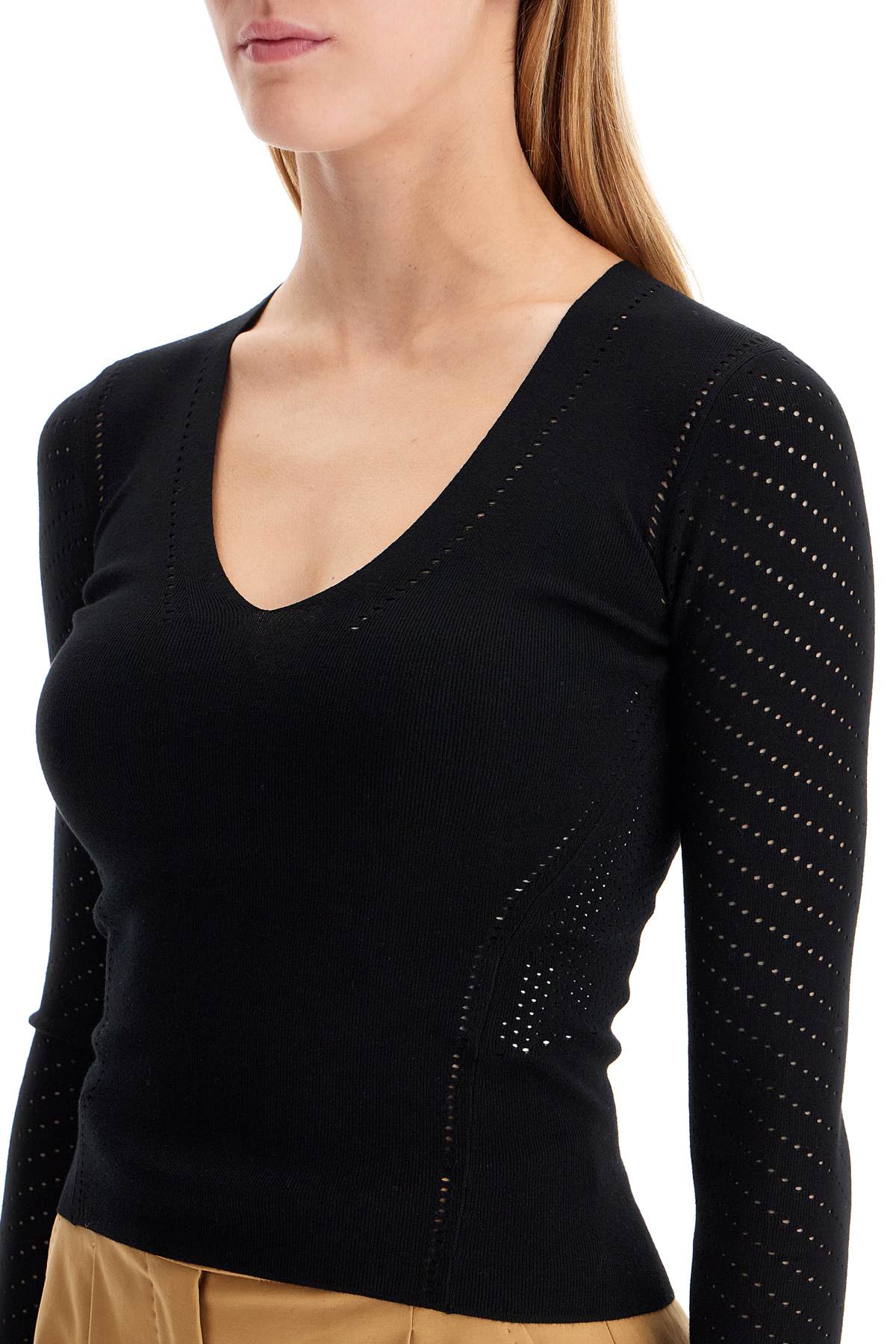 Knitted Sweater With Perforated Details '  - Black