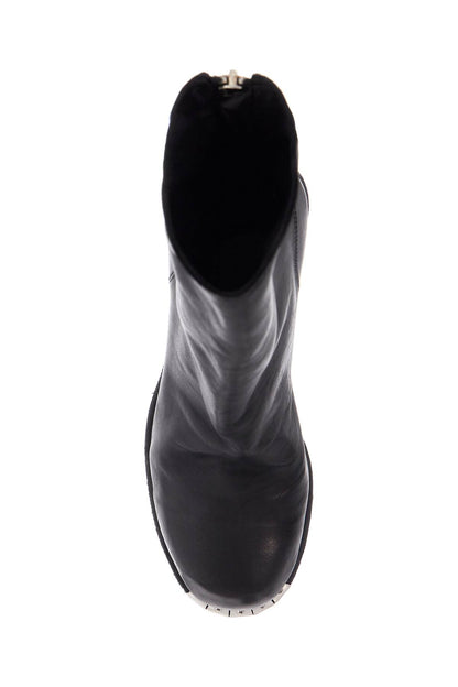 Black Horse Leather Boots With Side Zip And Metal Insert  - Black