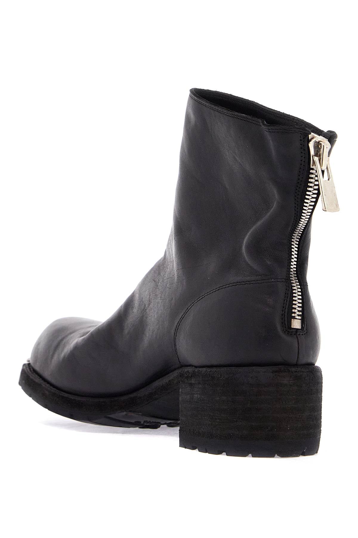 Black Horse Leather Boots With Side Zip And Metal Insert  - Black