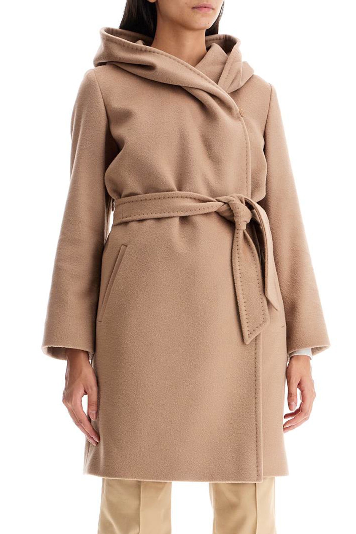 Wool Coat With Hooded C  - Beige