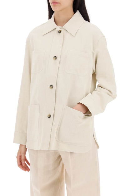 Newport Overshirt In Cotton And Linen Drill  - Neutro