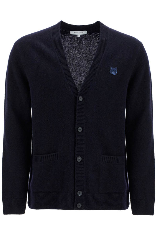 Bold Fox Head Wool Cardigan  - Blue