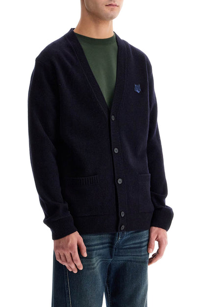 Bold Fox Head Wool Cardigan  - Blue