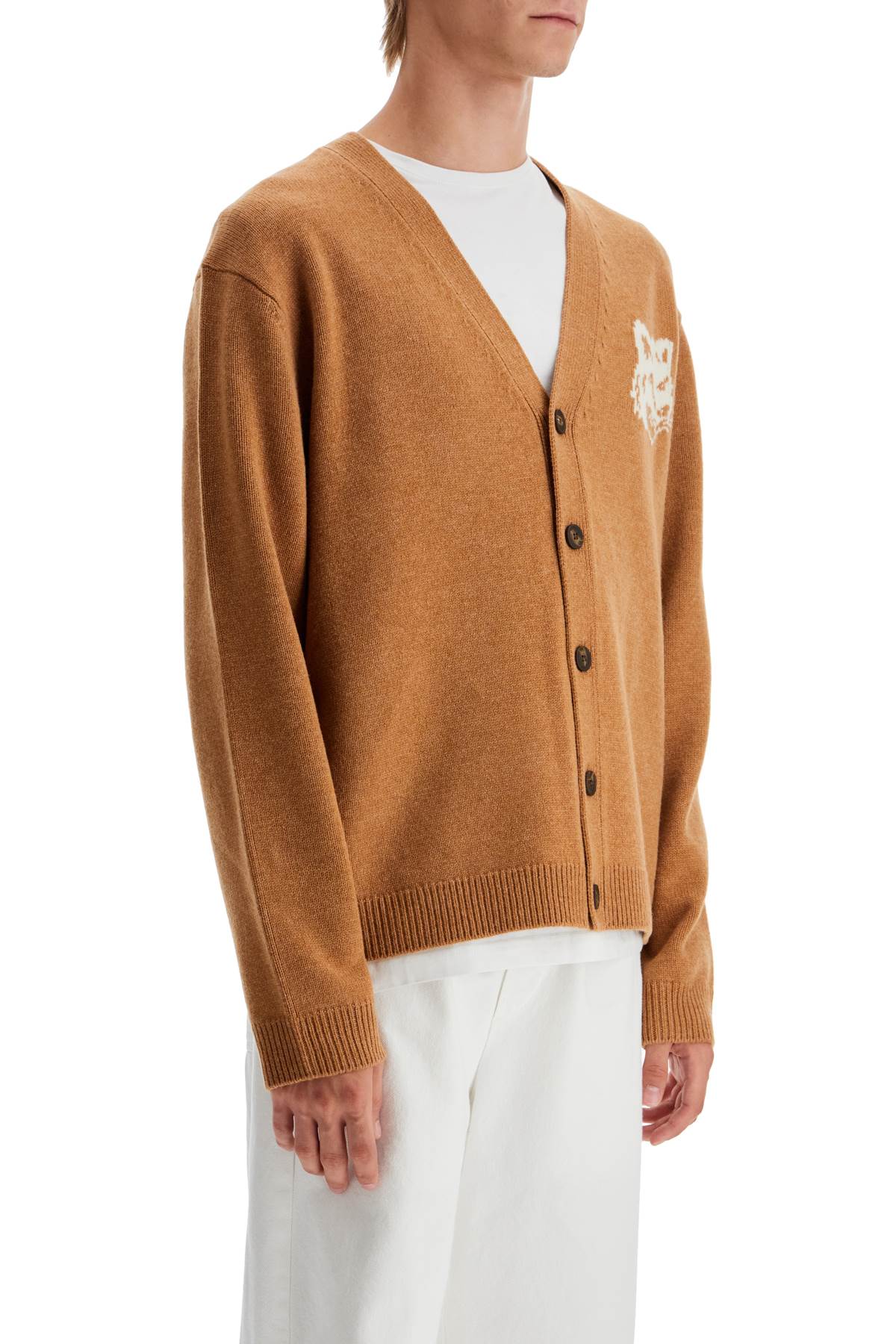 'fox Head Wool Cardigan With  - Beige