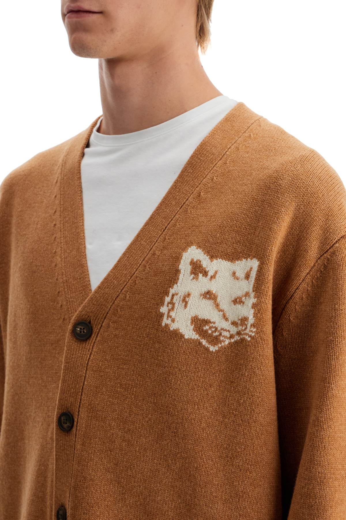 'fox Head Wool Cardigan With  - Beige