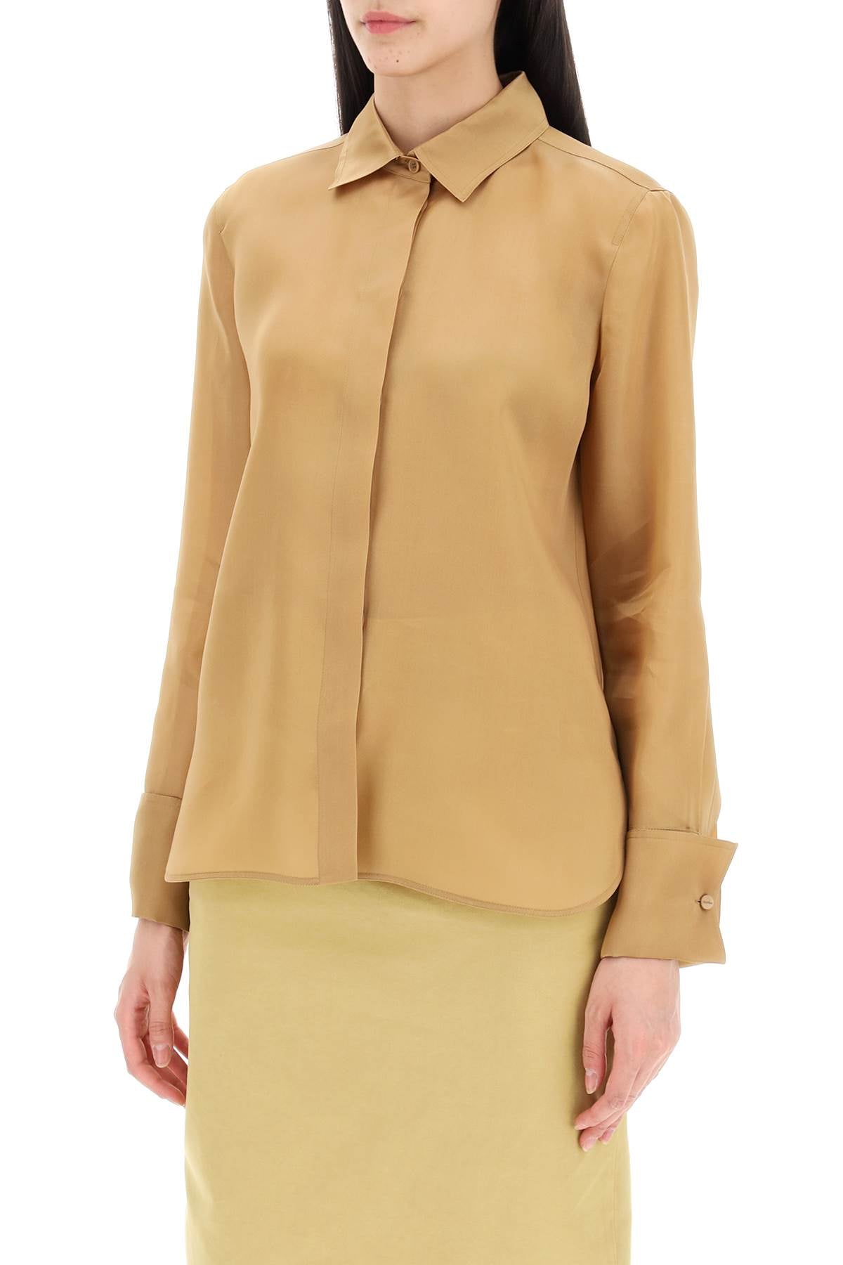 Nola Silk Organza Shirt In Italian  - Beige