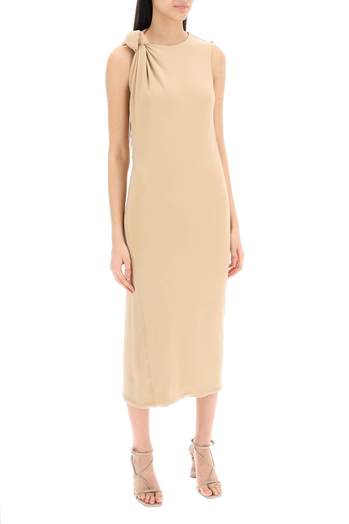 Midi Nuble Dress With Knot  - Beige