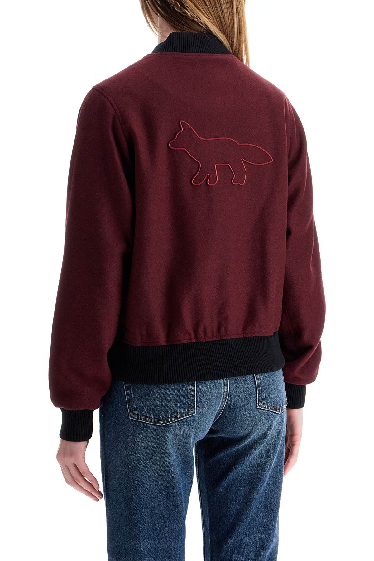 Men's Bordeaux Wool Teddy Jacket With Fox Embroidery  - Red