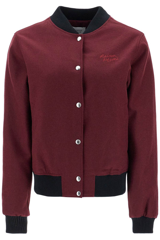 Men's Bordeaux Wool Teddy Jacket With Fox Embroidery  - Red