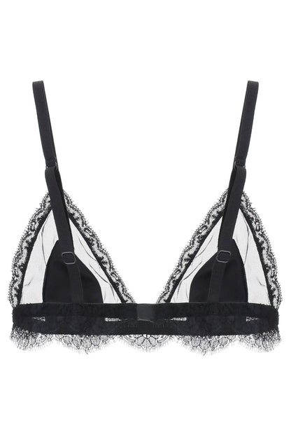 Triangle Satin And Lace Bra  - Nero