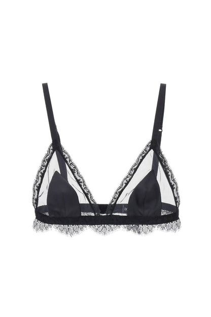 Triangle Satin And Lace Bra  - Nero