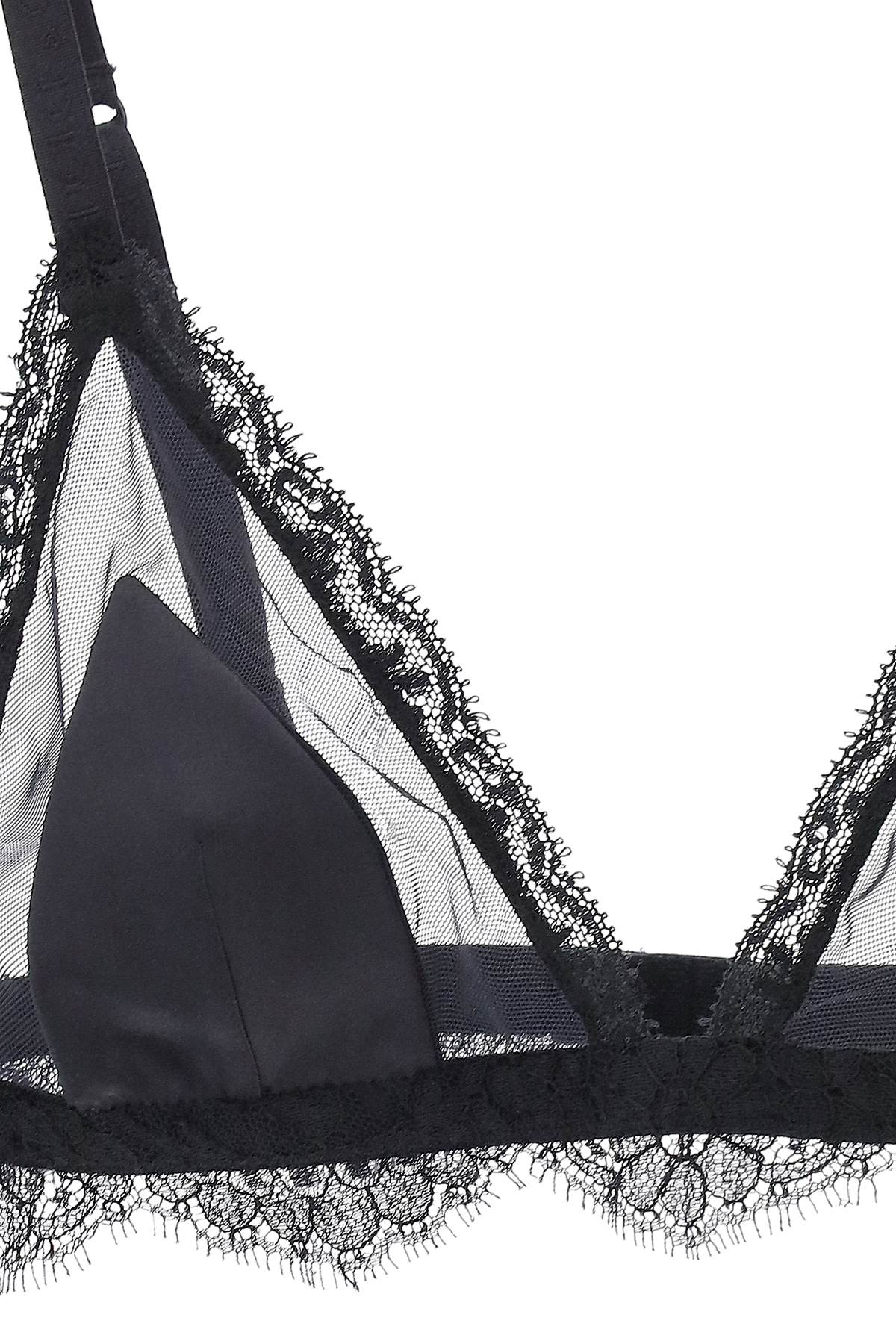 Triangle Satin And Lace Bra  - Nero