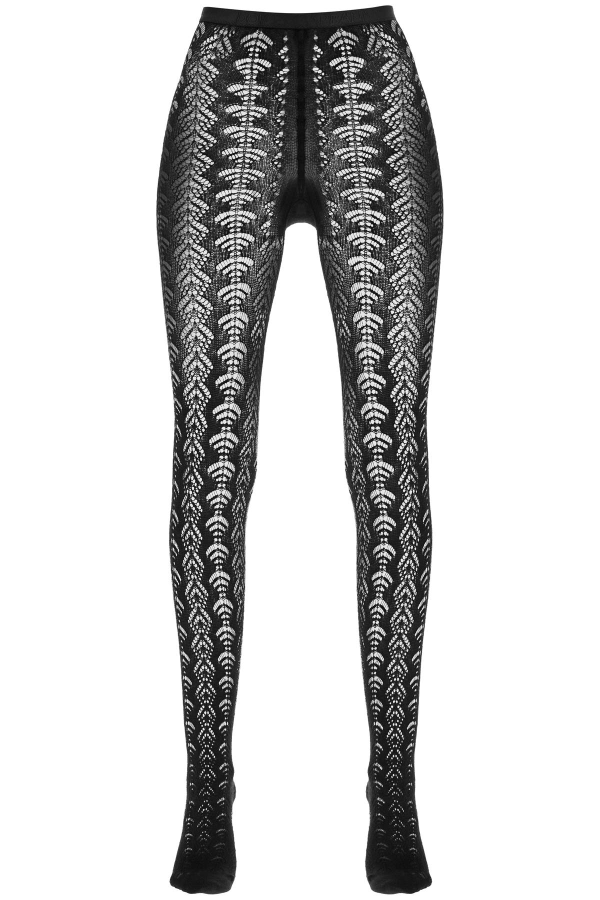 Perforated Cotton Tights  - Black